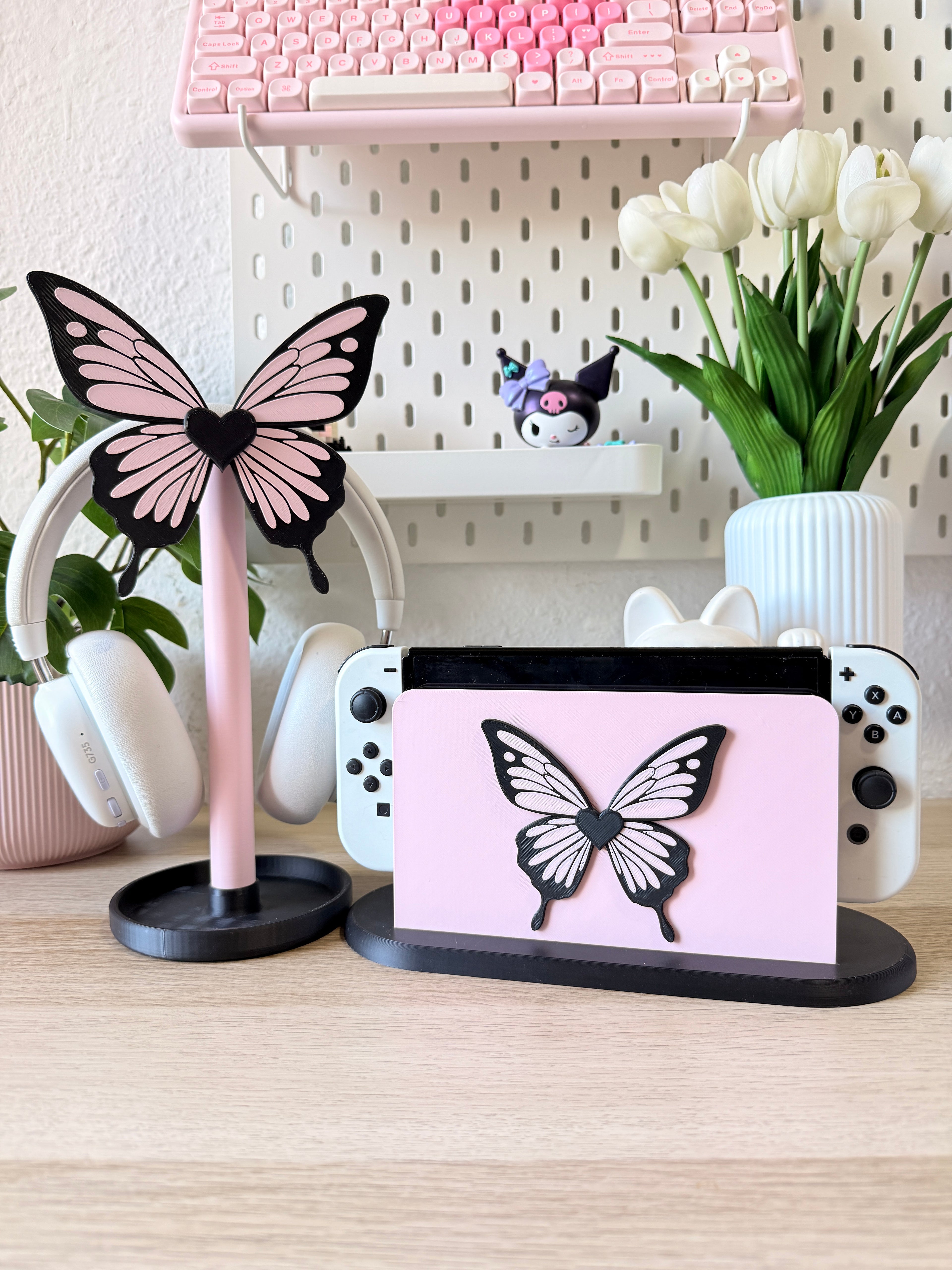 Pink Butterfly - Switch Dock Cover
